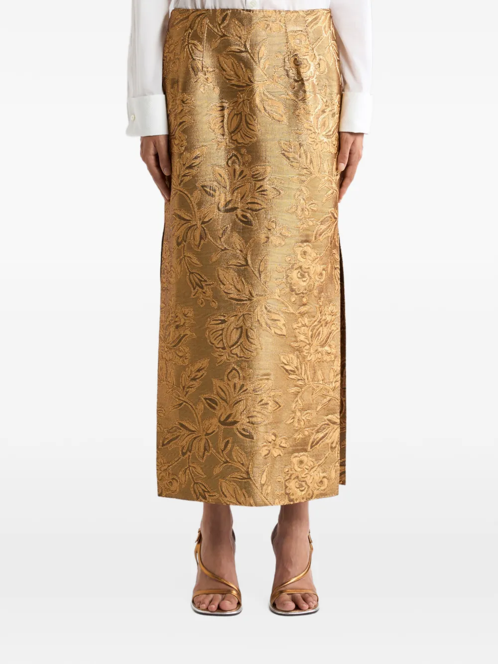 ETRO jacquard midi skirt with floral-motif Goud