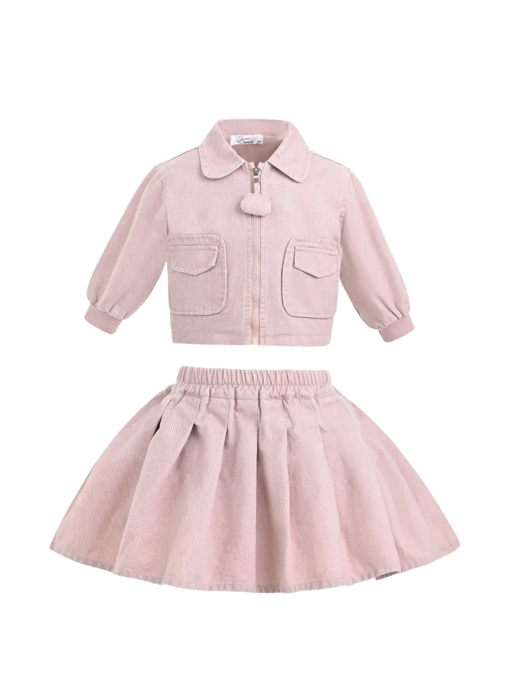 Sweet Cactus corduroy-texture casual skirt set (set of two) - Pink