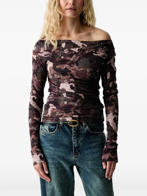 Miss Sixty embellished camouflage-print long-sleeve top