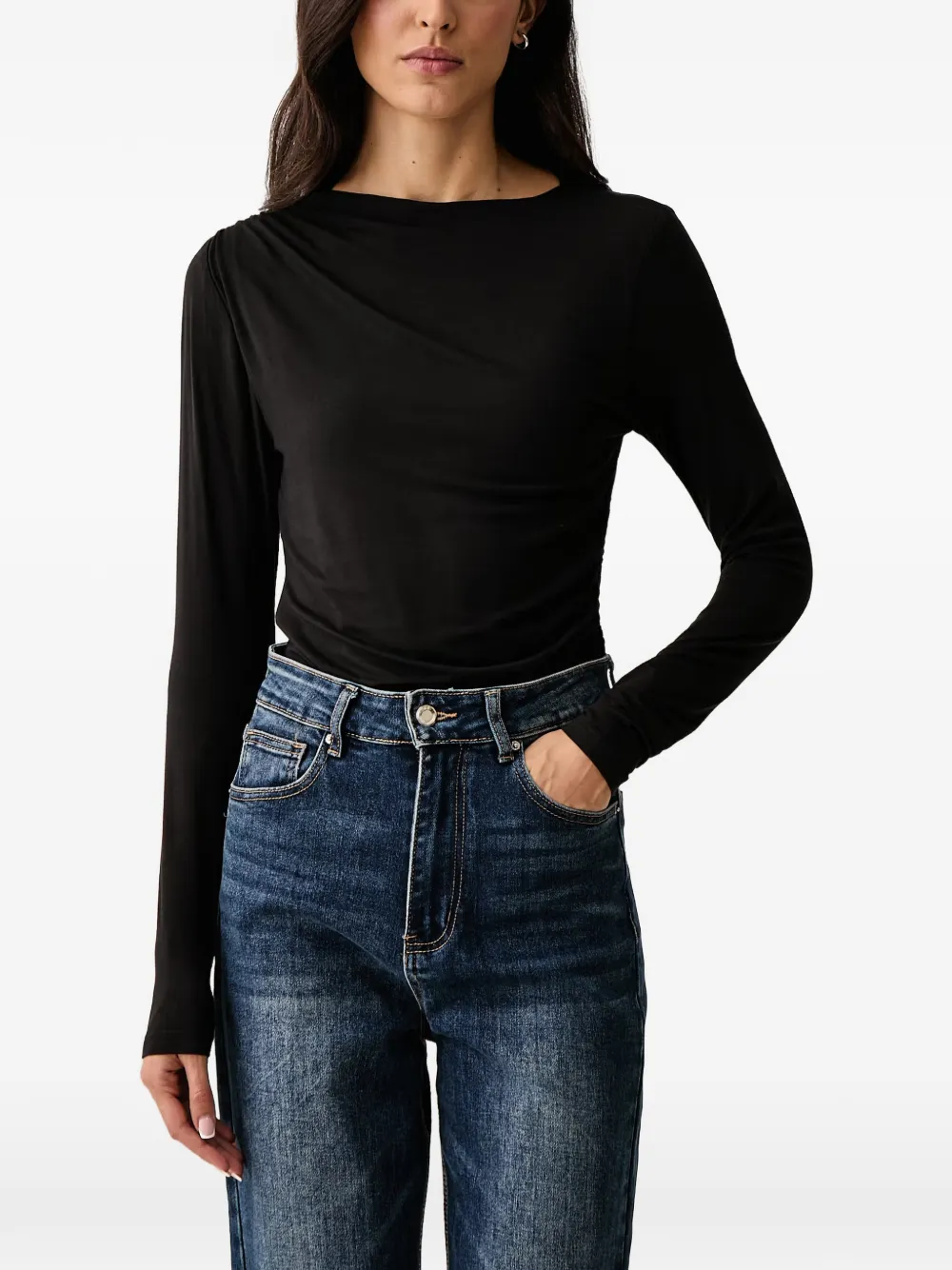 DKNY long-sleeve ruched T-shirt Zwart