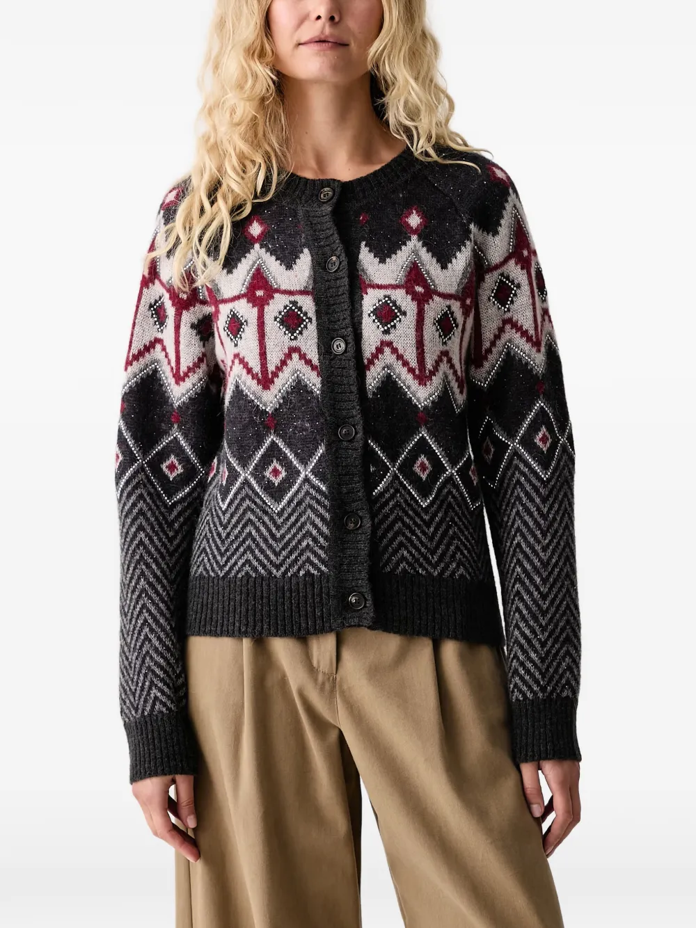 ERMANNO FIRENZE embellished Fair Isle cardigan - Grigio