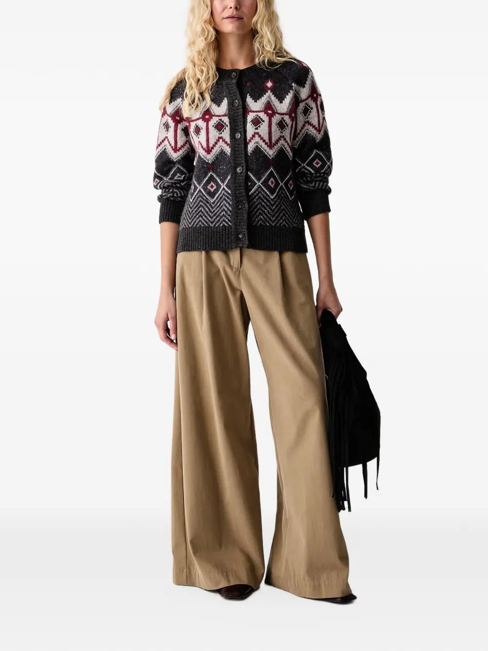 ERMANNO FIRENZE embellished Fair Isle cardigan Grijs