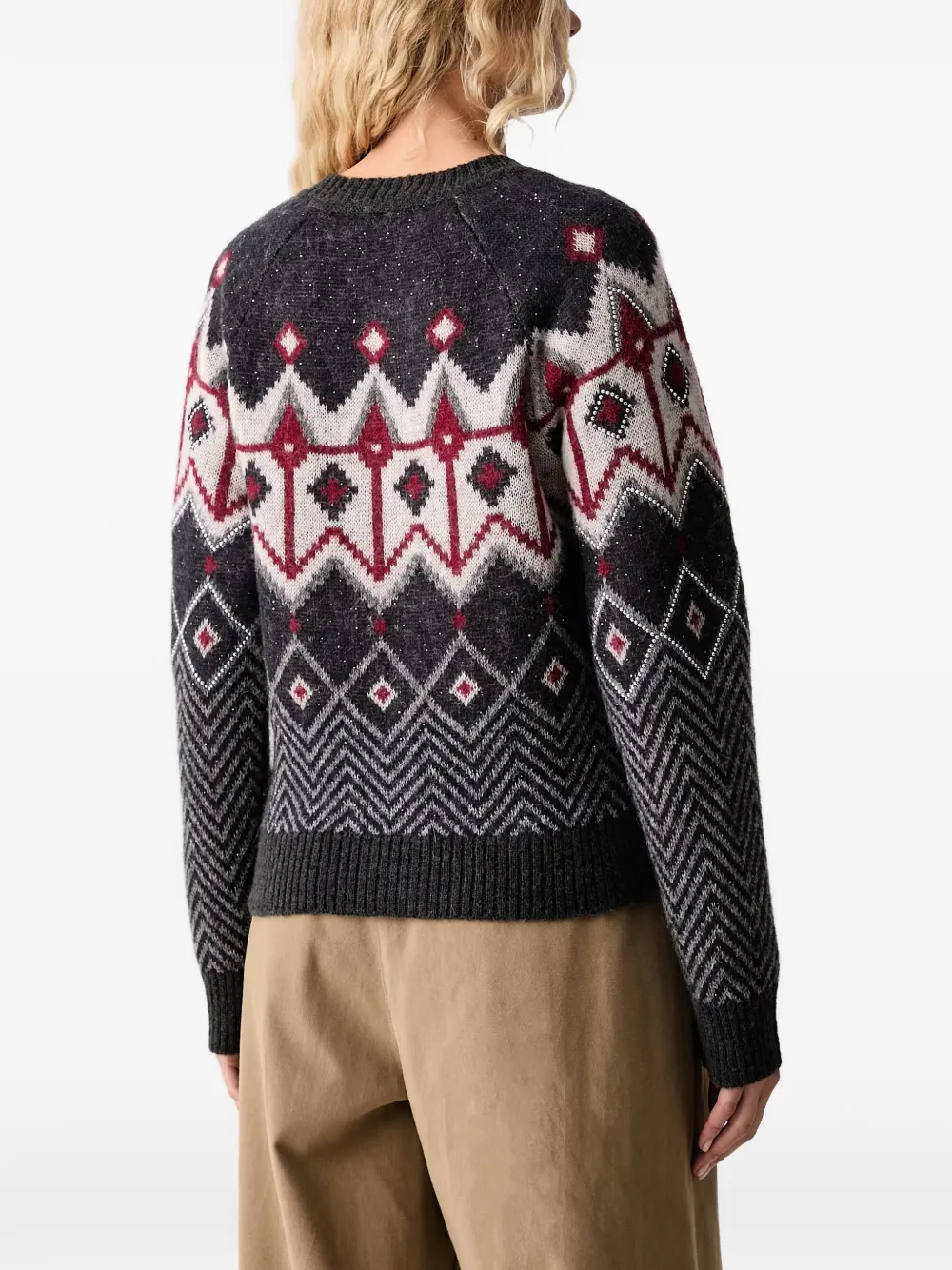 ERMANNO FIRENZE embellished Fair Isle cardigan Grijs