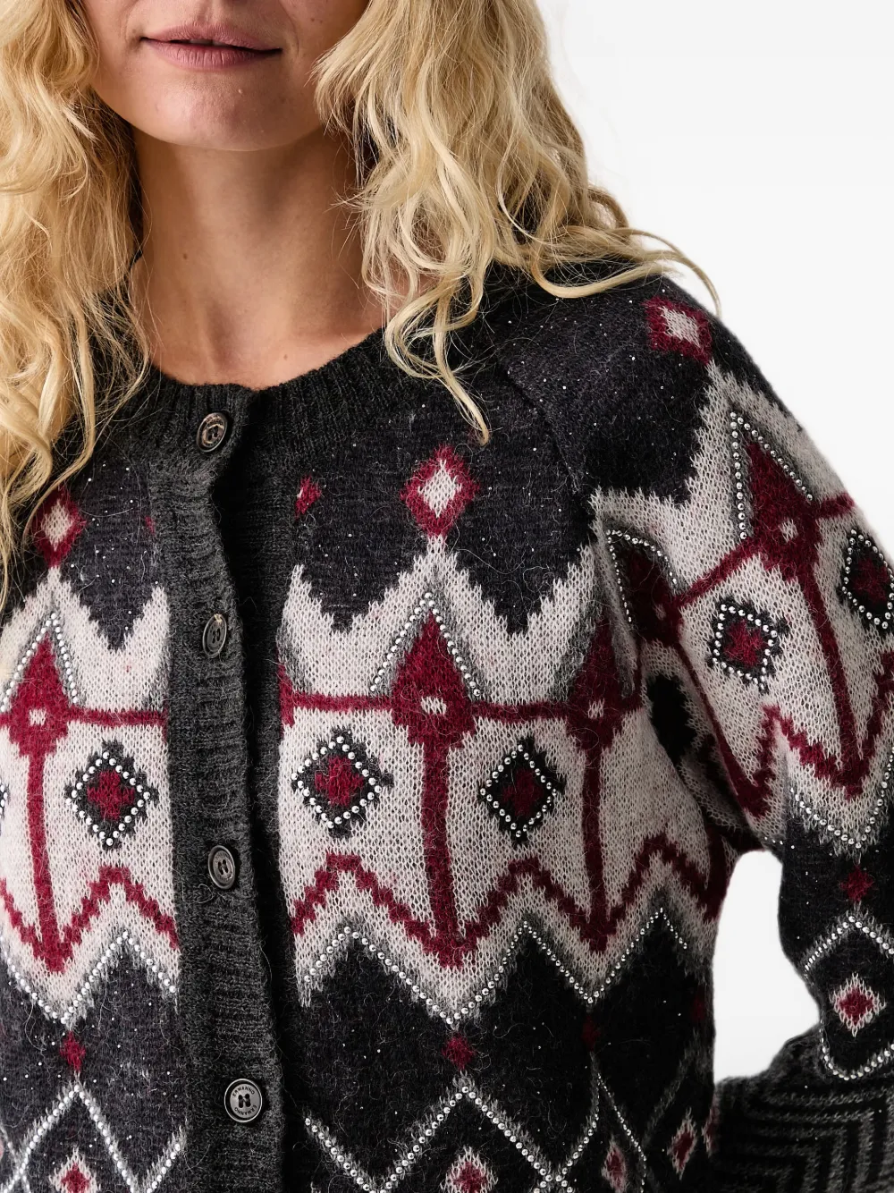 ERMANNO FIRENZE embellished Fair Isle cardigan Grijs