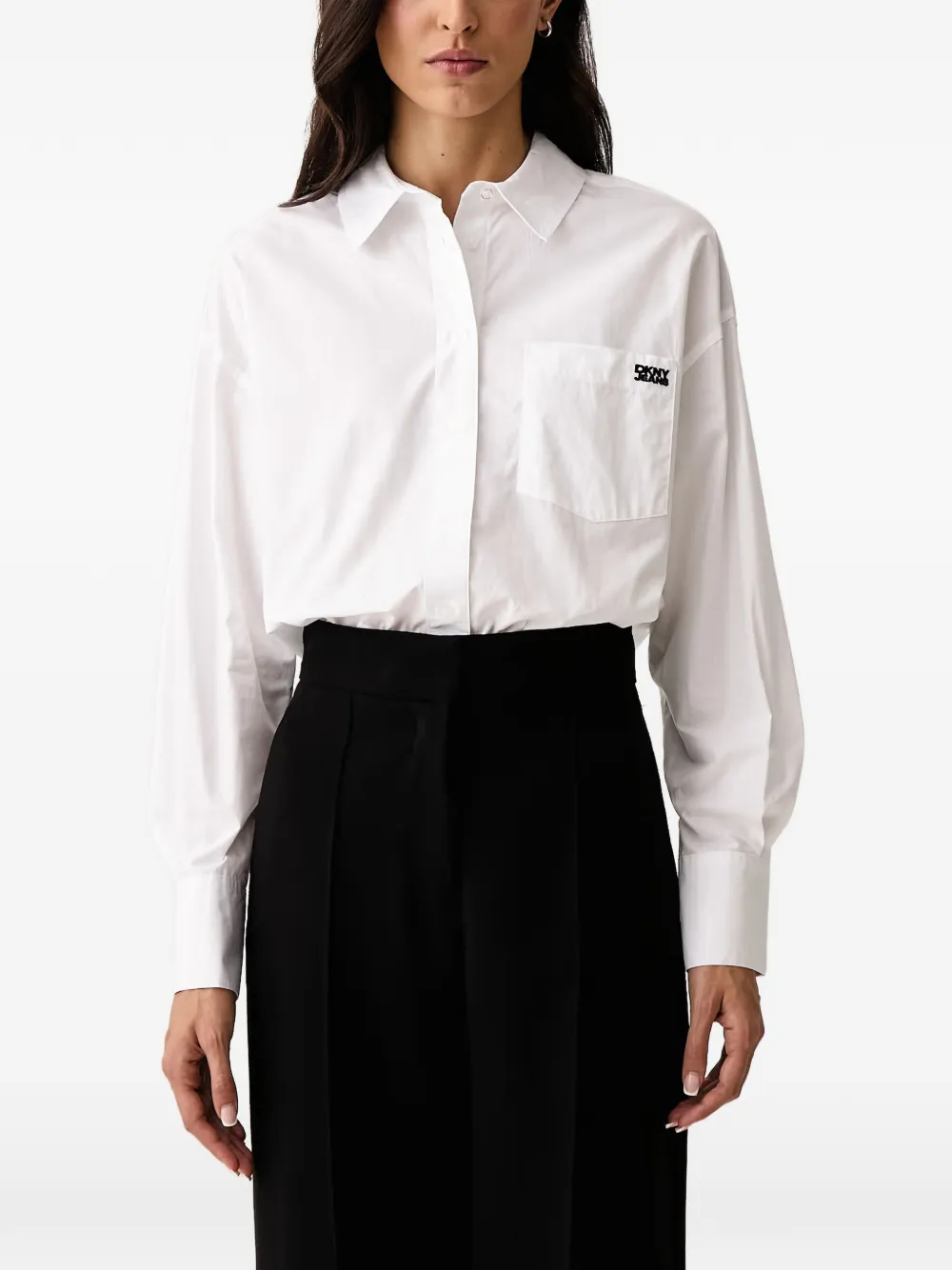 DKNY logo-embroidered button-down shirt Wit