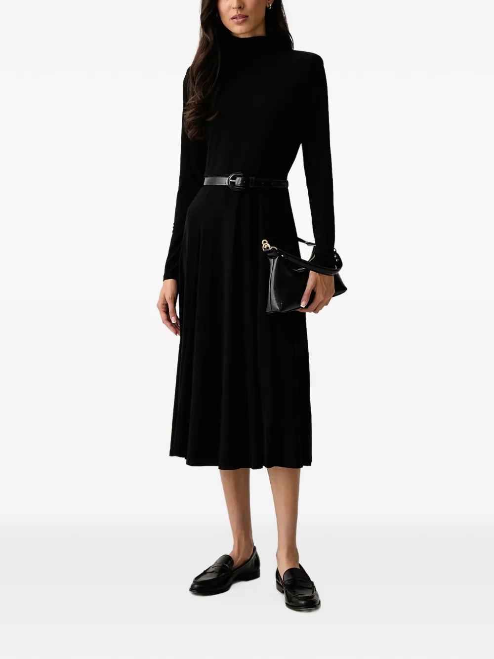 DKNY belted mock-neck midi dress Zwart