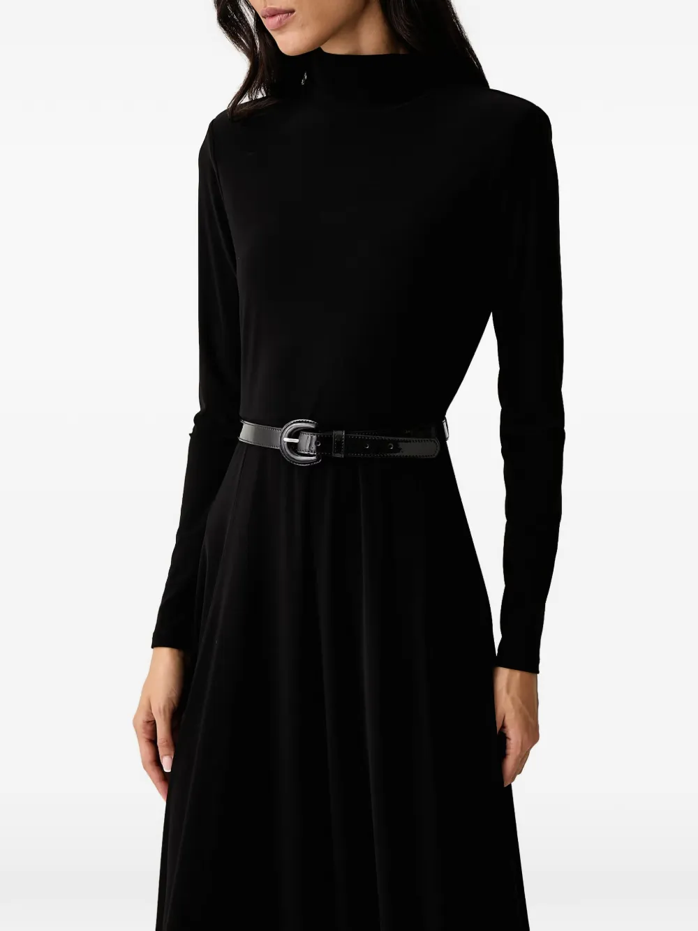 DKNY belted mock-neck midi dress Zwart