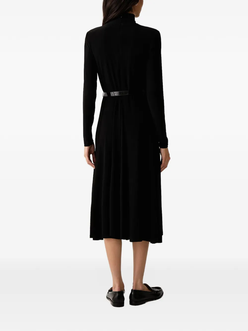 DKNY belted mock-neck midi dress Zwart