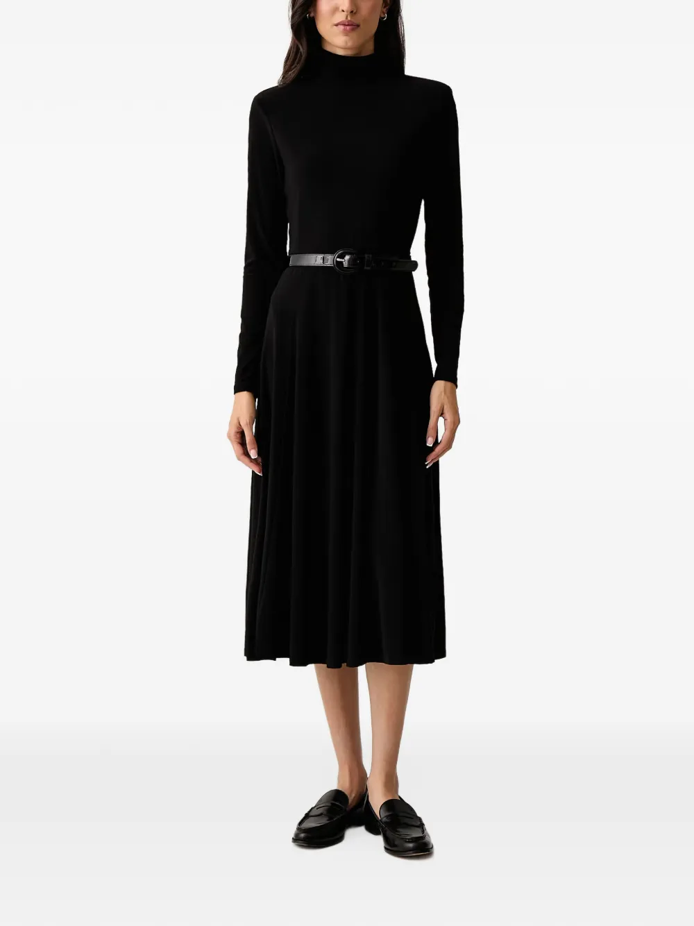 DKNY belted mock-neck midi dress Zwart