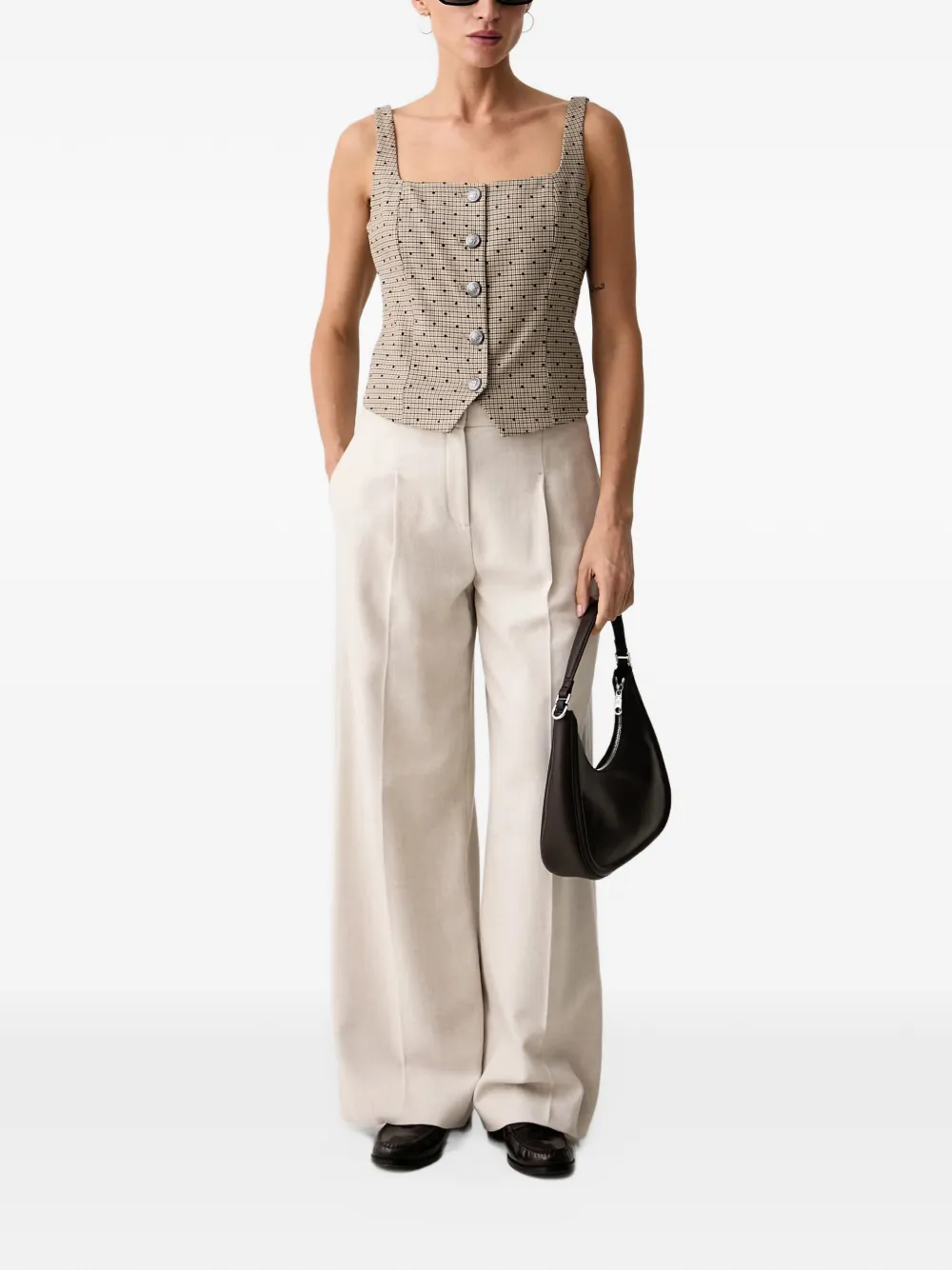 DKNY check-pattern button-front top Beige