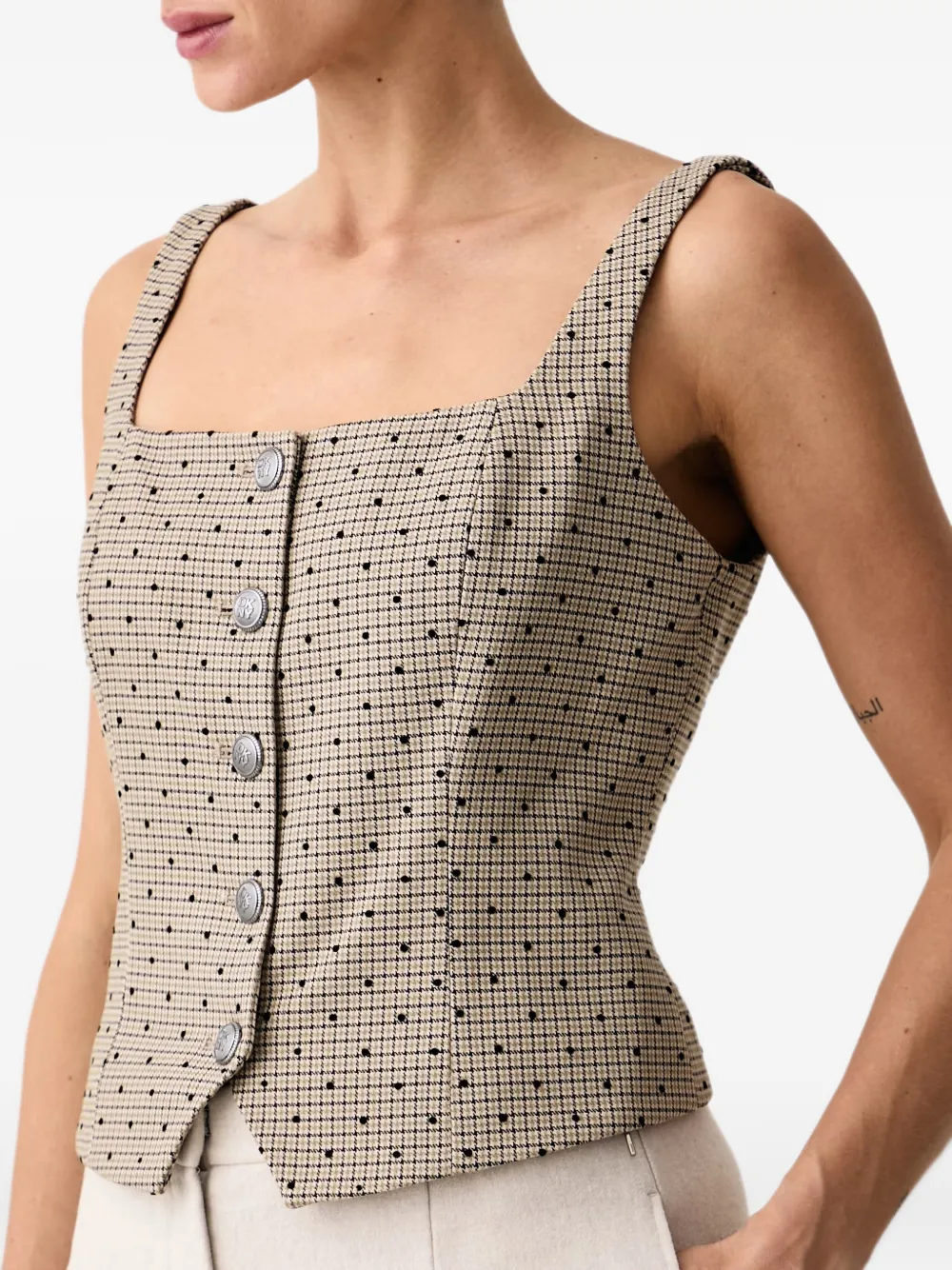 DKNY check-pattern button-front top Beige