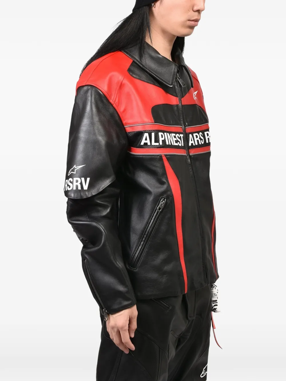Alpinestars RSRV logo-print leather biker jacket Zwart