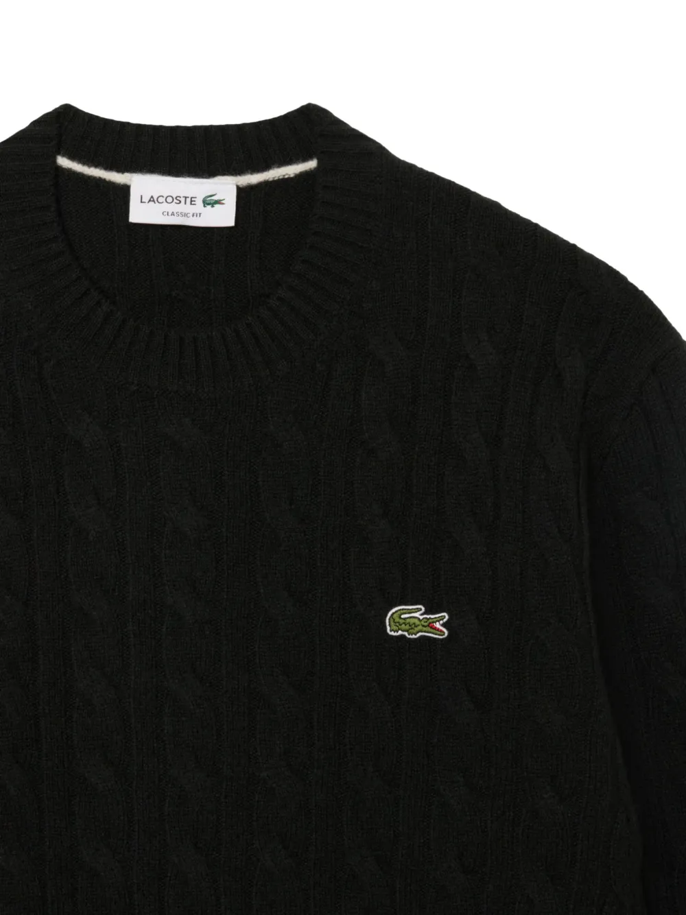 Lacoste cable-knit wool crew-neck sweater Groen