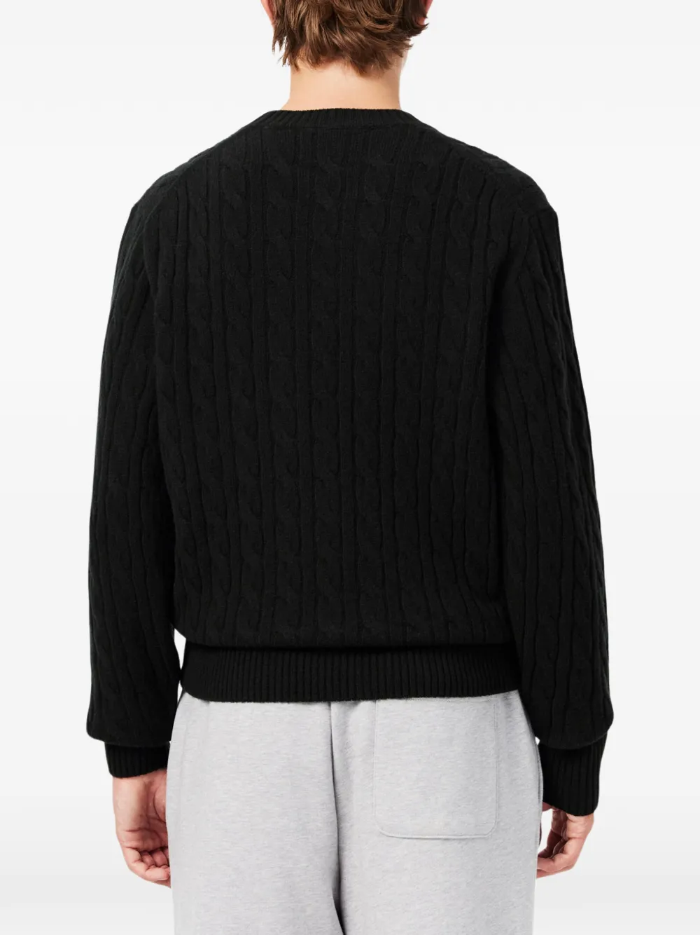 Lacoste cable-knit wool crew-neck sweater Groen