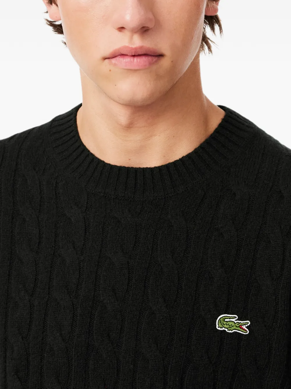 Lacoste cable-knit wool crew-neck sweater Groen