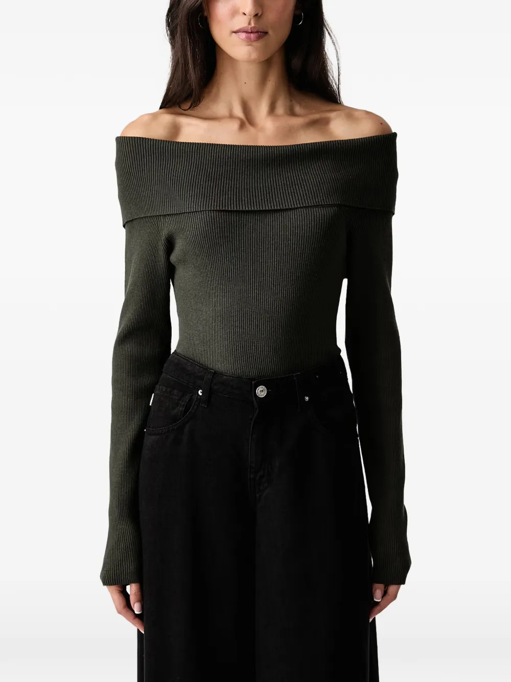 Mos Mosh off-shoulder ribbed-knit sweater - Verde