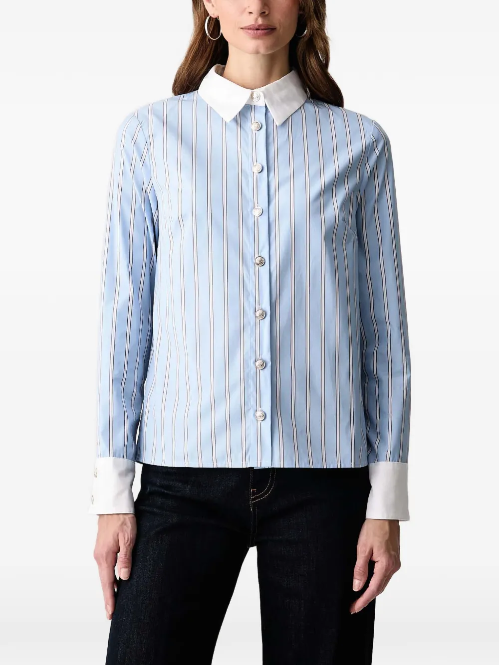 Morgan striped contrast-collar shirt - Blu