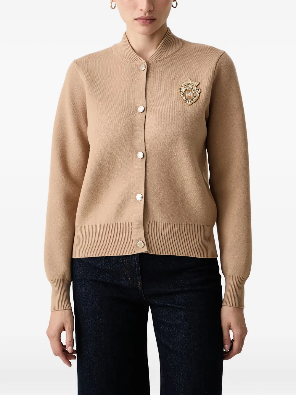 Morgan embroidered-patch ribbed-trim cardigan - Marrone
