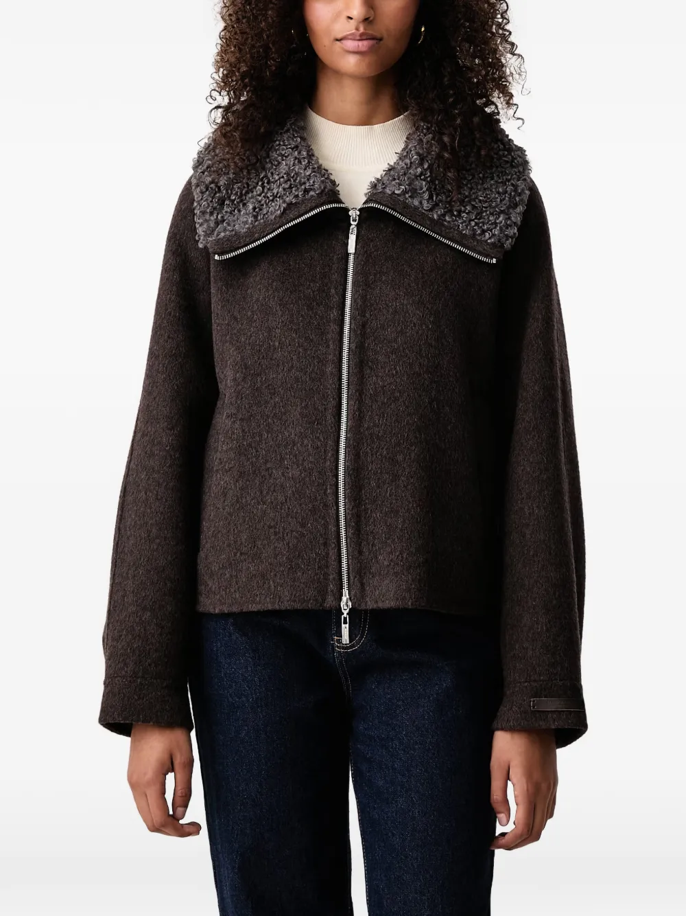 Mos Mosh MMBellamy Loisa shearling-collar zip-up jacket - Marrone