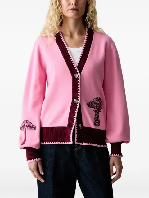 NEVER FULLY DRESSED mushroom-embroidered scallop-trim cardigan