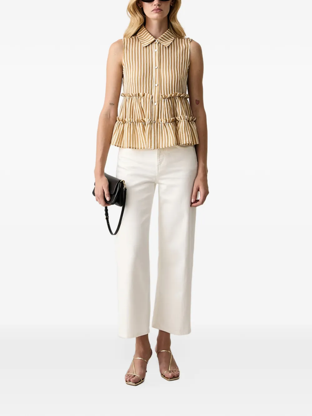 Morgan ruffled sleeveless shirt Geel