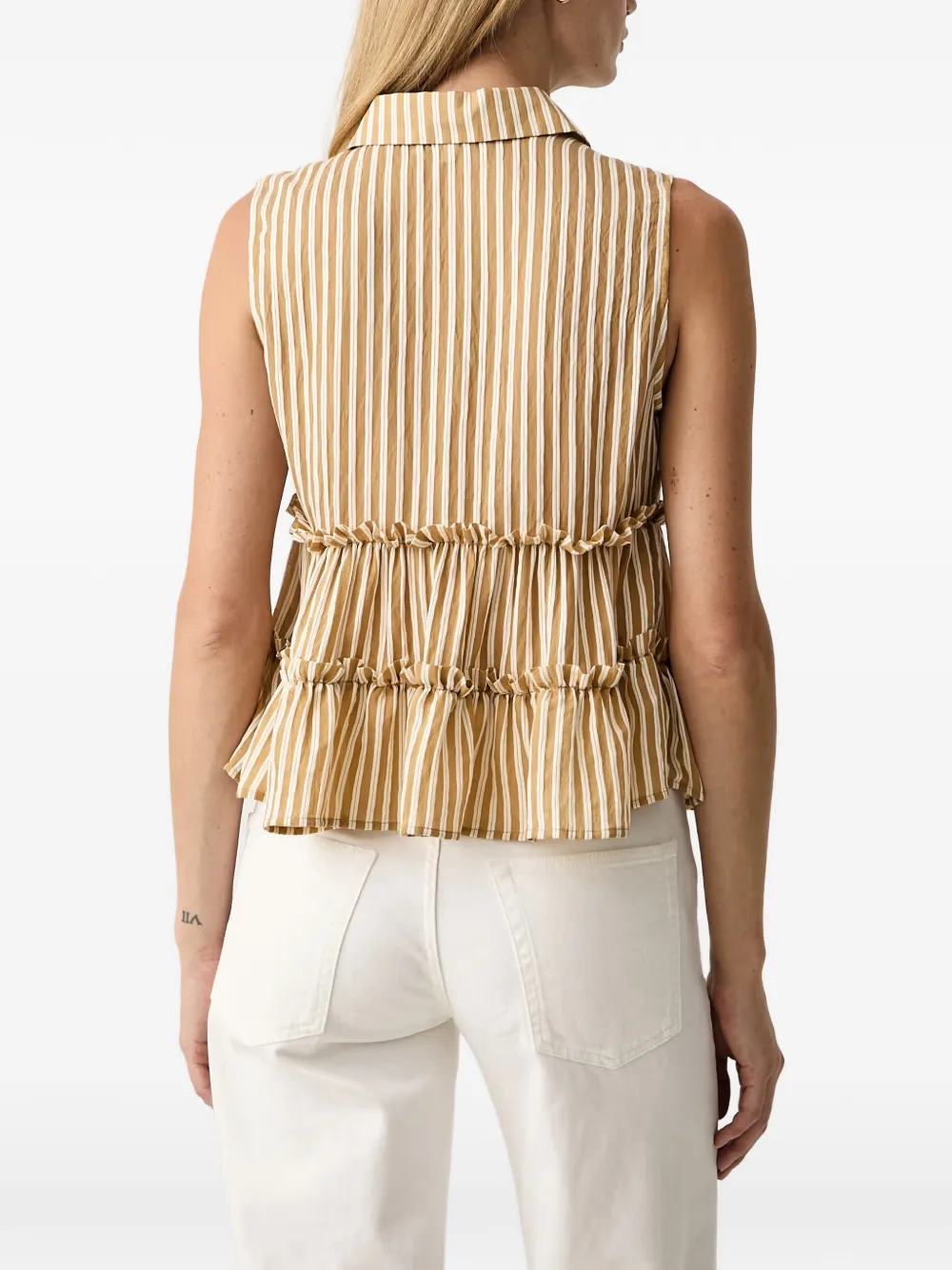 Morgan ruffled sleeveless shirt Geel