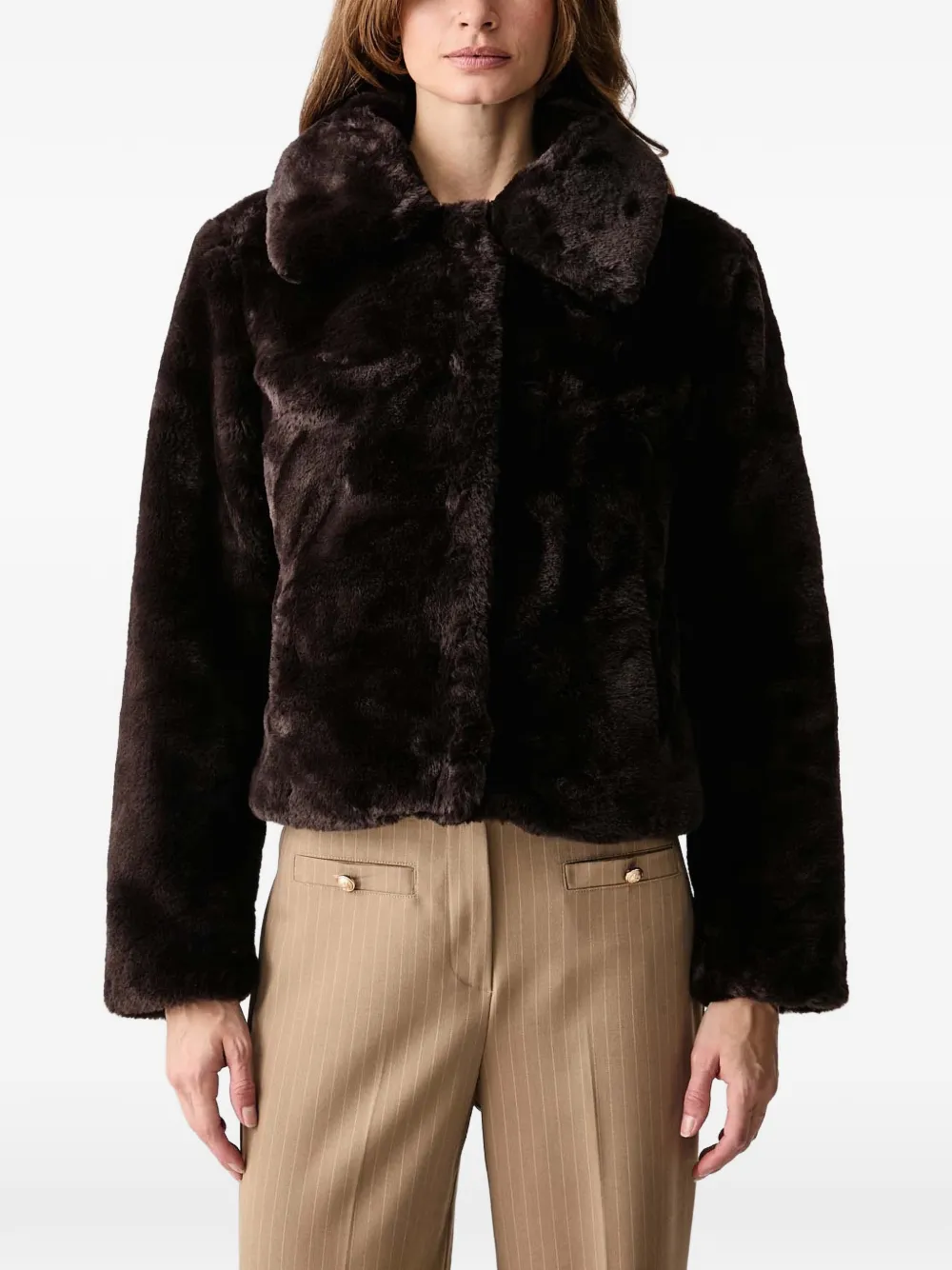 Morgan faux-fur long-sleeve jacket - Marrone