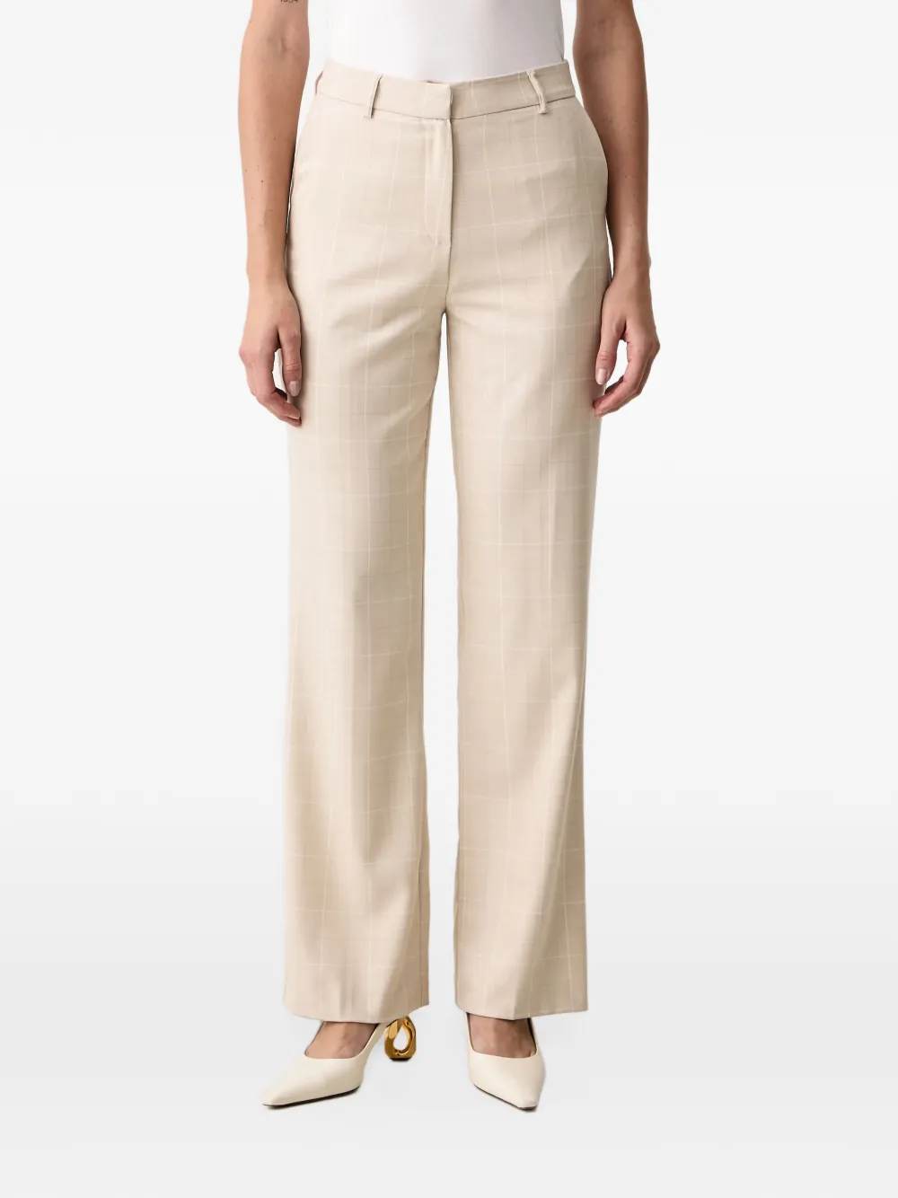 Morgan check-pattern straight-leg tailored trousers - Toni neutri
