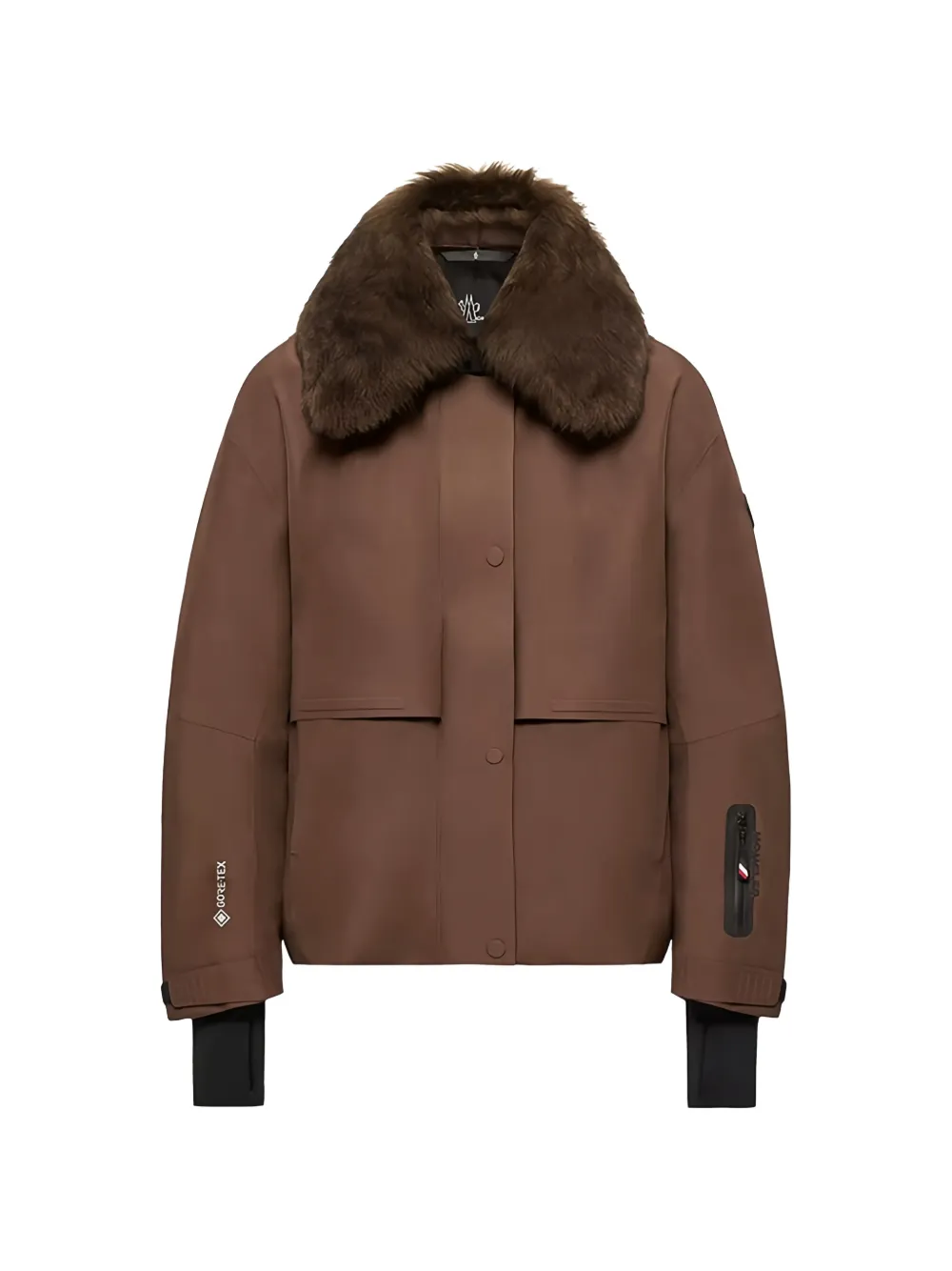 Moncler Grenoble veste de ski isolante Caurel à col en peau lainée - Marron Moncler Grenoble veste de ski isolante Caurel à col en peau lainée - Marron