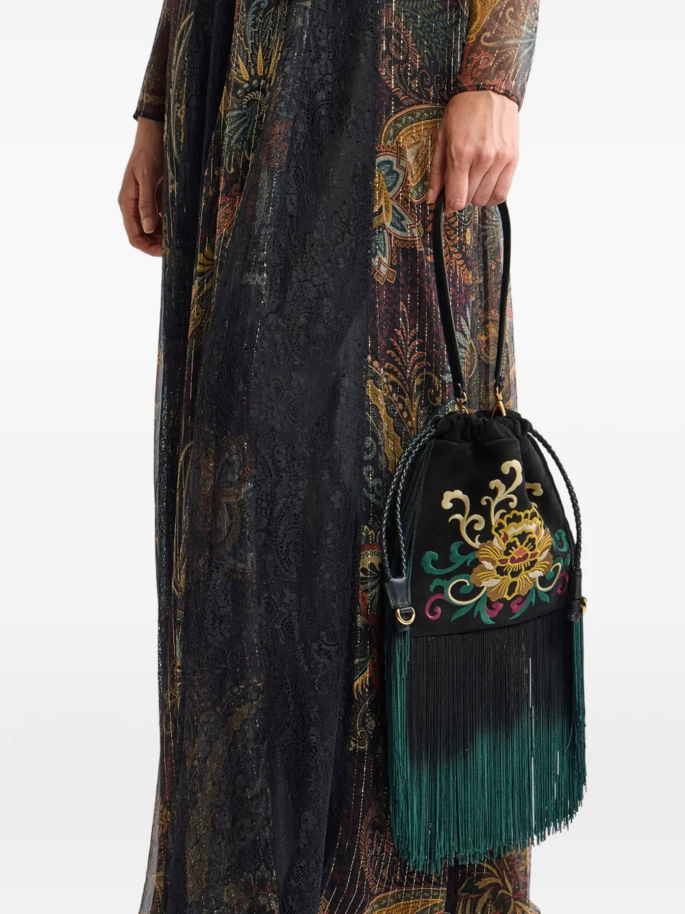 ETRO small suede Kalispera bag with embroidered fringing - Nero