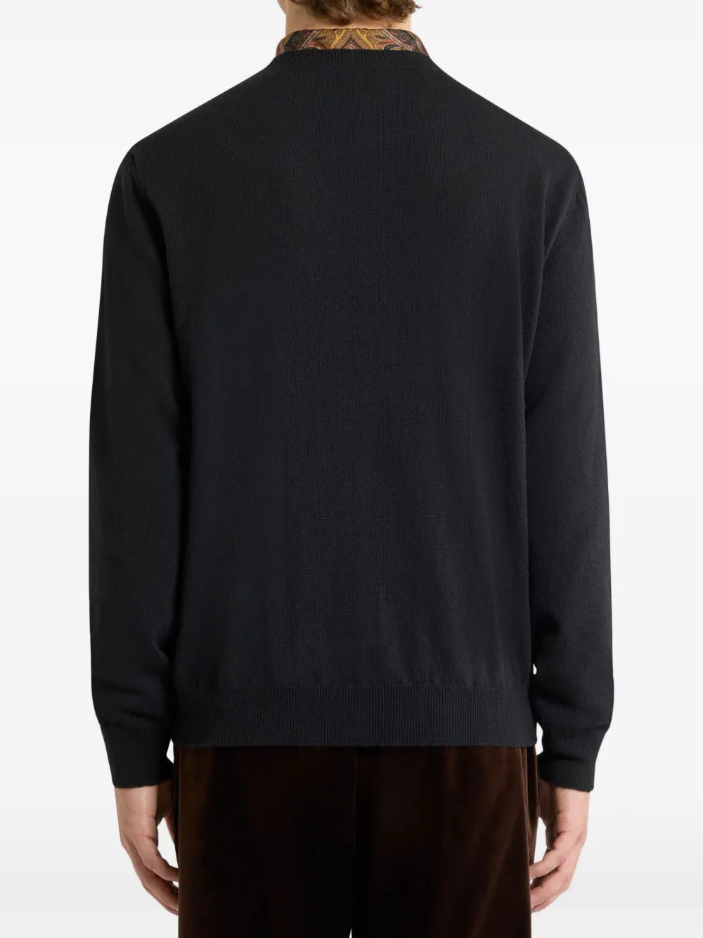 ETRO wool jacquard sweater with floral embroidery Zwart