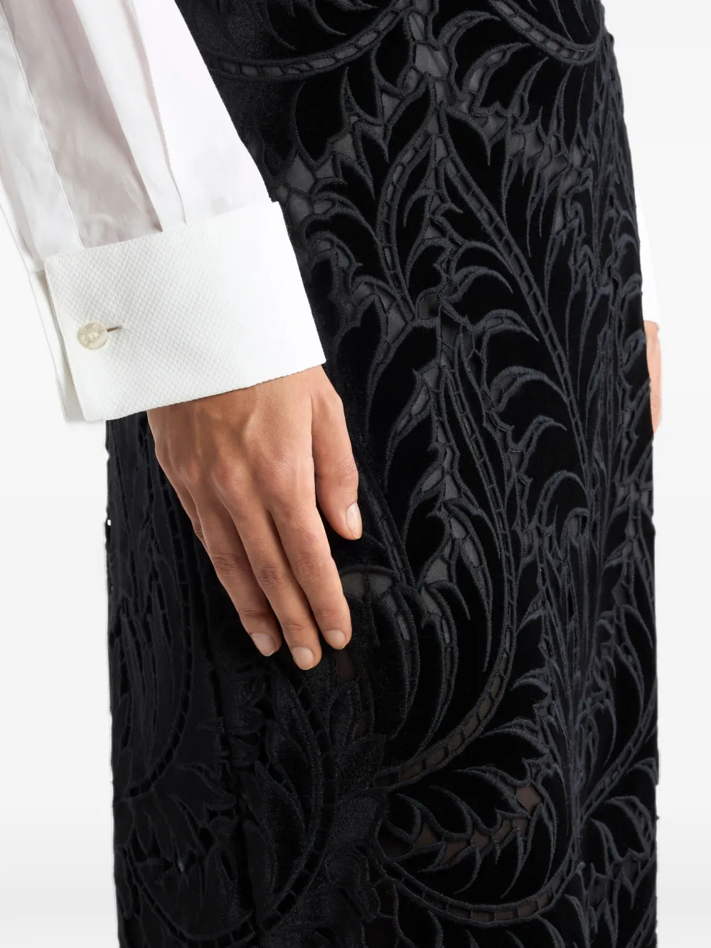 ETRO embroidered cotton velvet midi skirt Zwart