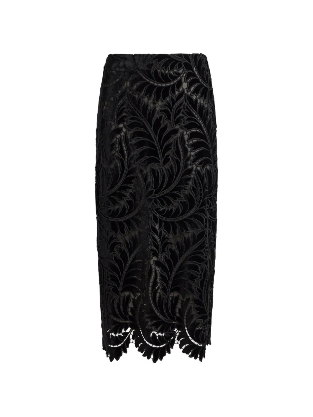 ETRO embroidered cotton velvet midi skirt Zwart