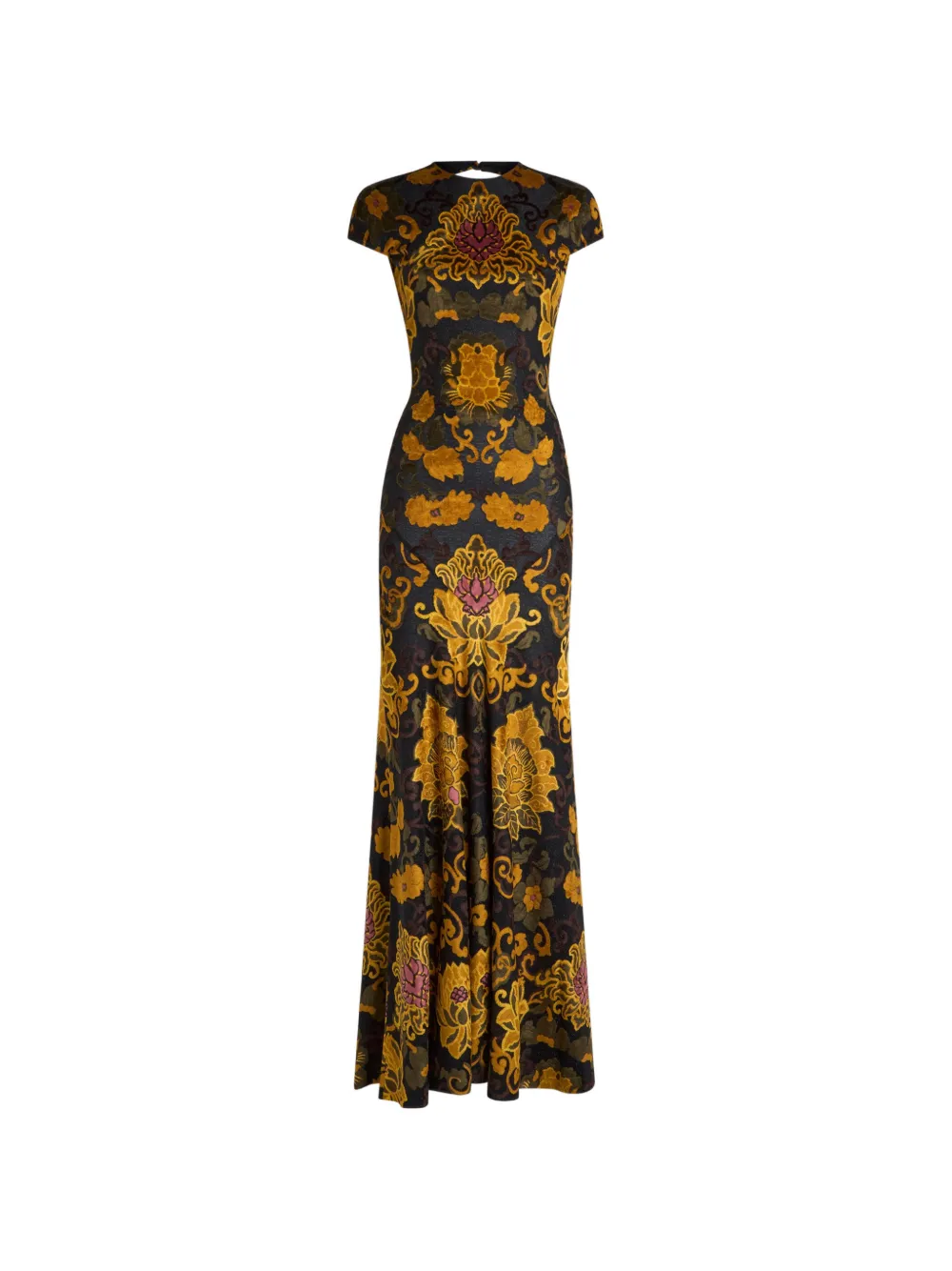 ETRO long jacquard dress with chenille floral-motif Zwart