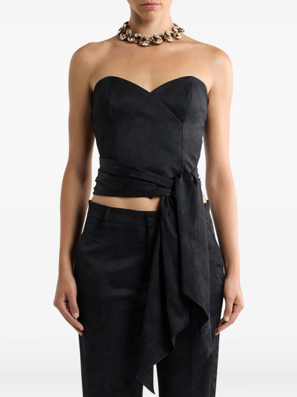 ETRO cotton-blend jacquard bustier top with damask motif Zwart