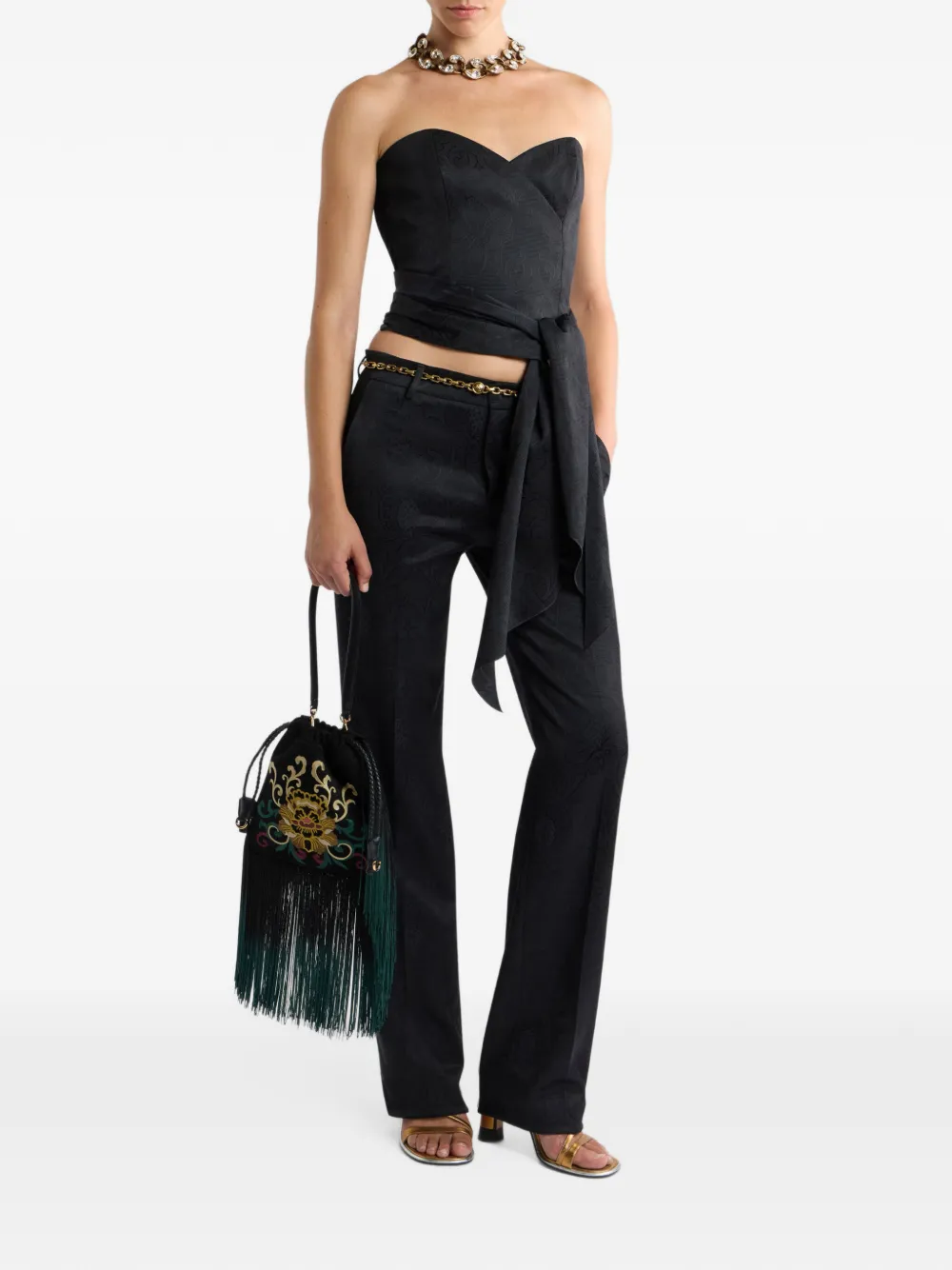 ETRO cotton-blend jacquard bustier top with damask motif Zwart