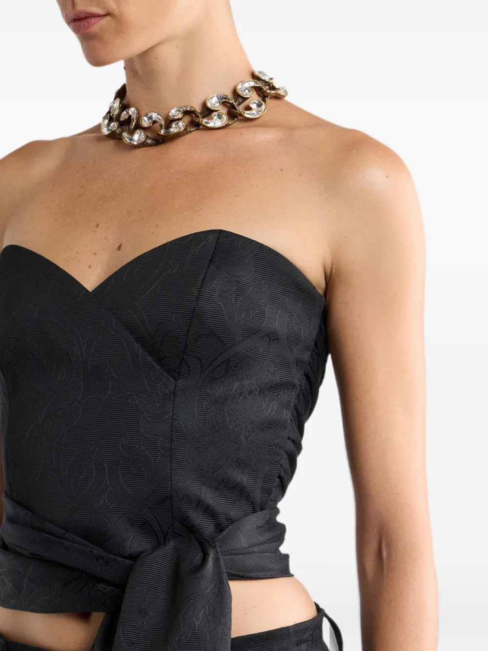 ETRO cotton-blend jacquard bustier top with damask motif Zwart