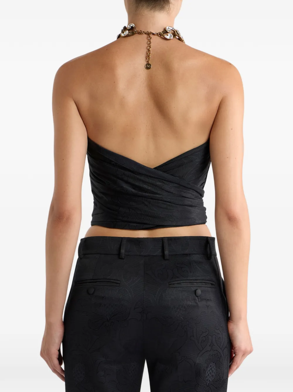 ETRO cotton-blend jacquard bustier top with damask motif Zwart