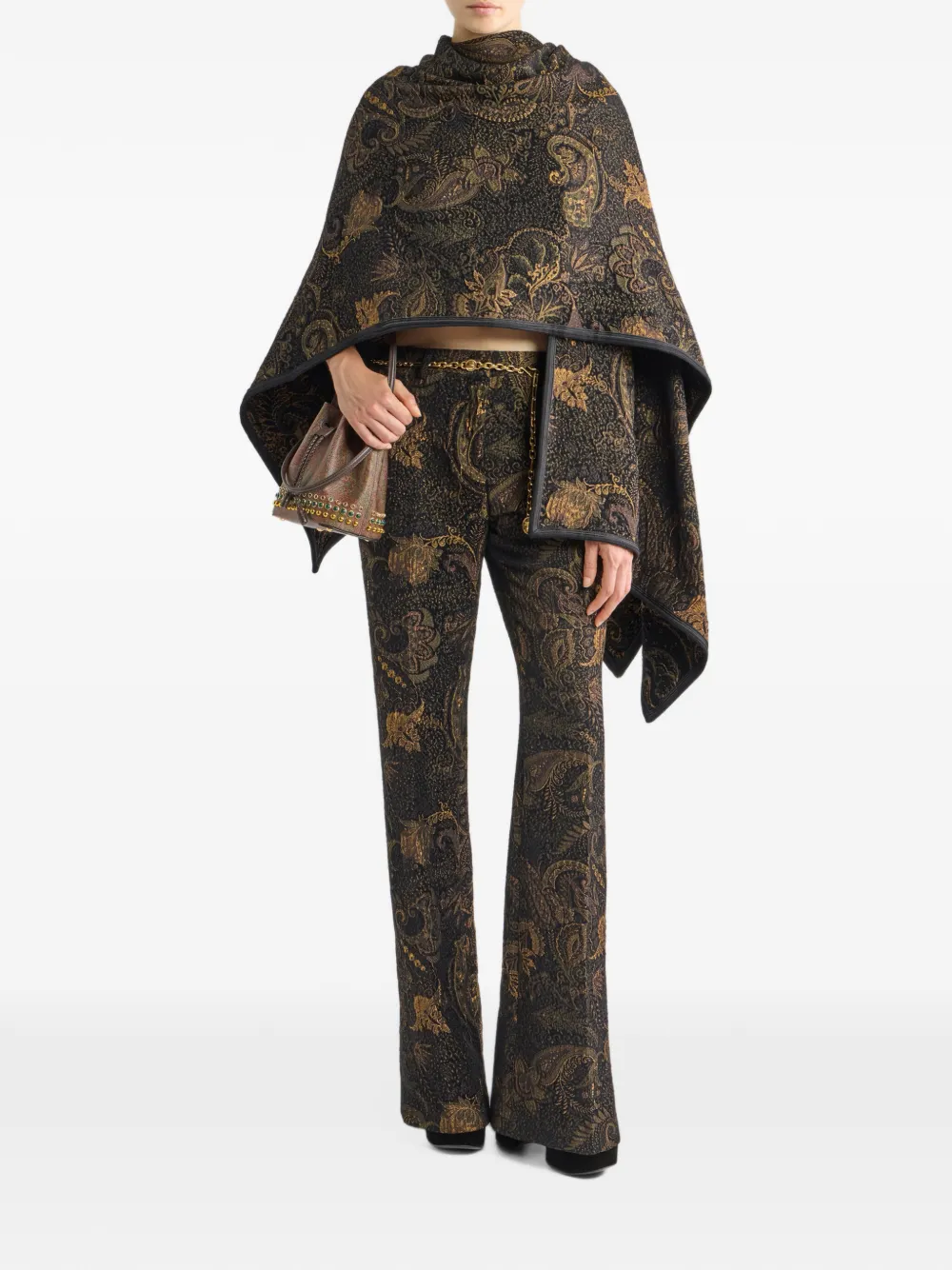 ETRO chenille jacquard cape with floral paisley motif Zwart