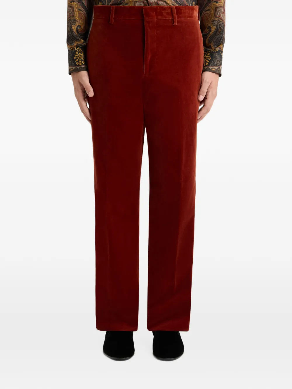 ETRO plain-coloured straight-leg cotton velvet trousers Rood