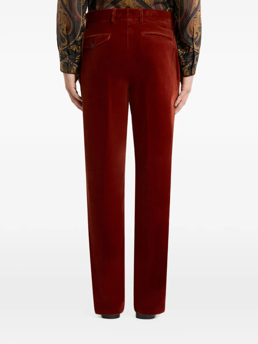 ETRO plain-coloured straight-leg cotton velvet trousers Rood