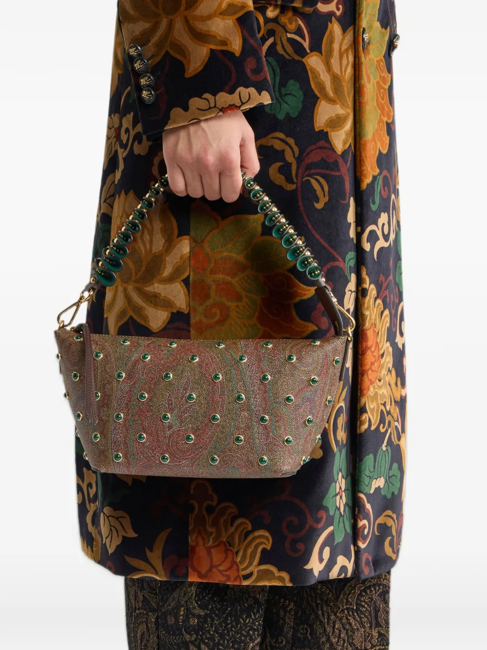 ETRO leather bag handle with gold-tone marbles Bruin