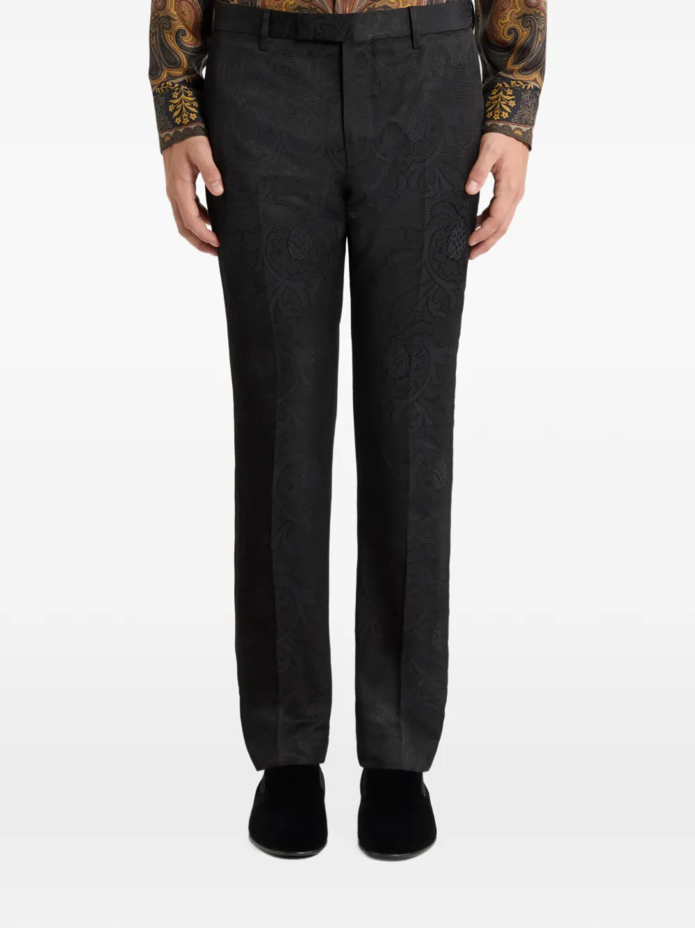 ETRO cotton-blend jacquard evening trousers with side bands Zwart