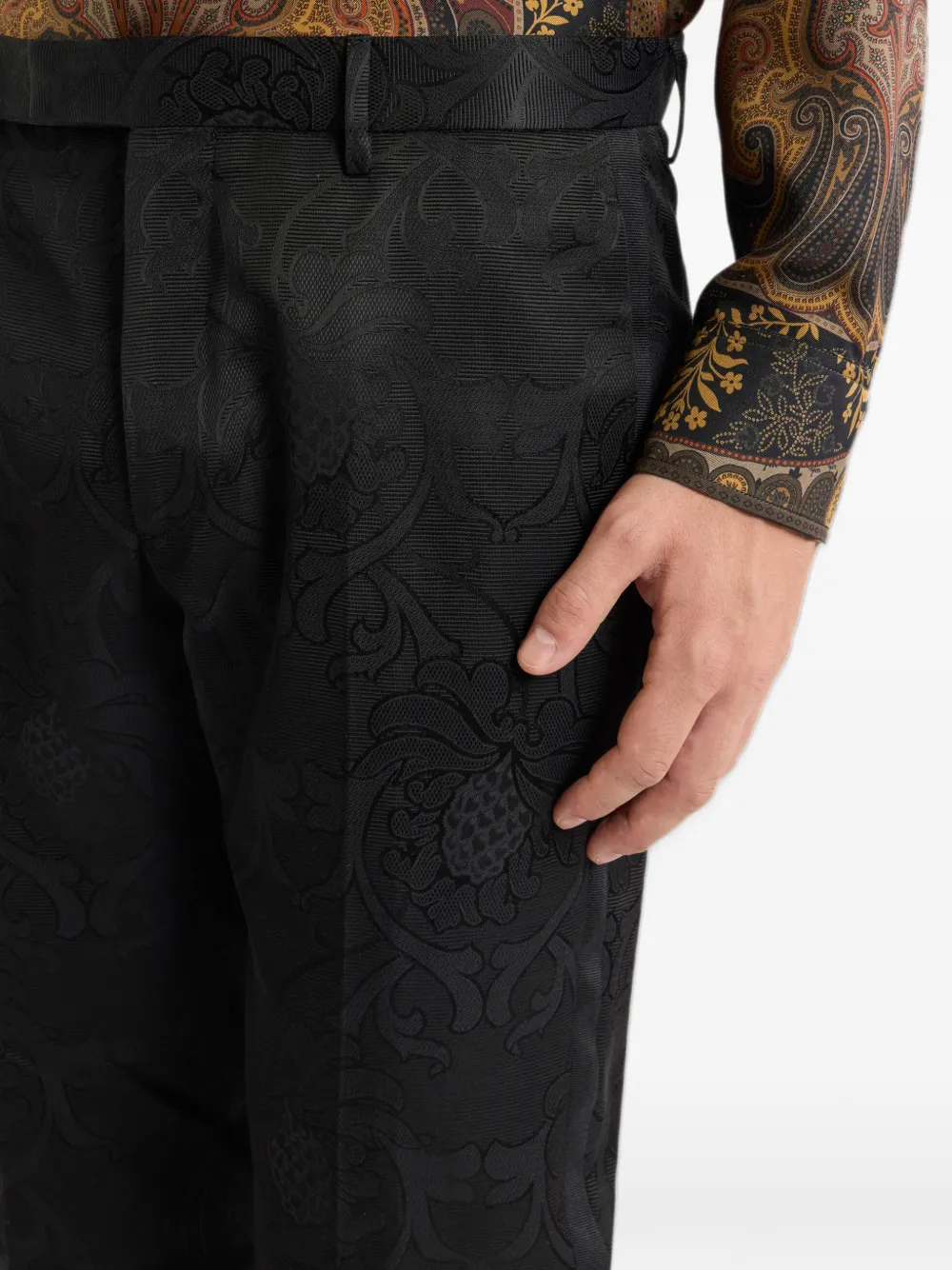ETRO cotton-blend jacquard evening trousers with side bands Zwart