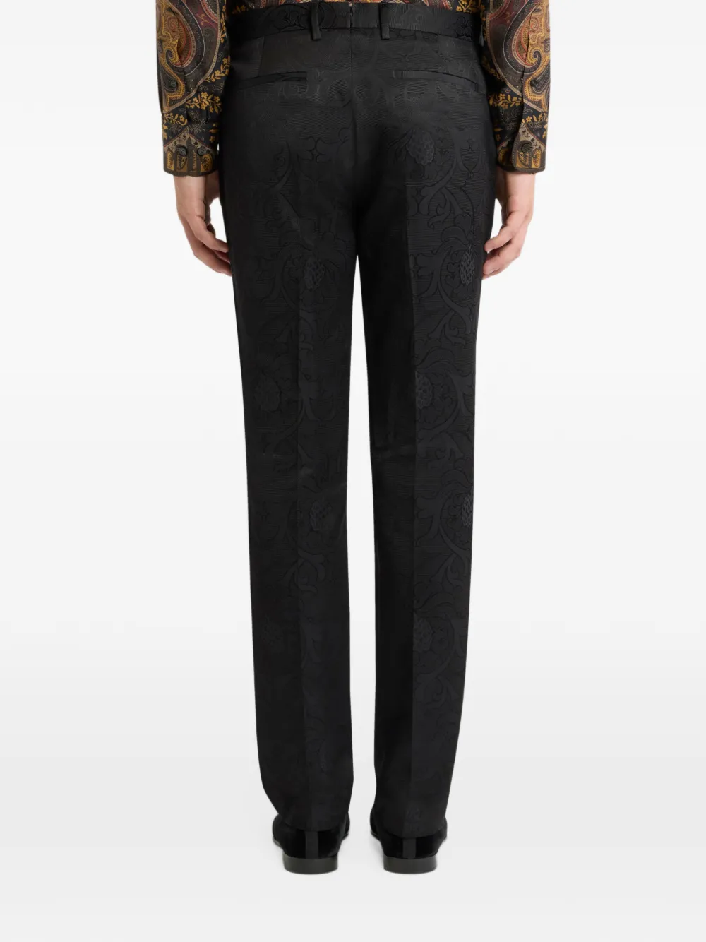 ETRO cotton-blend jacquard evening trousers with side bands Zwart