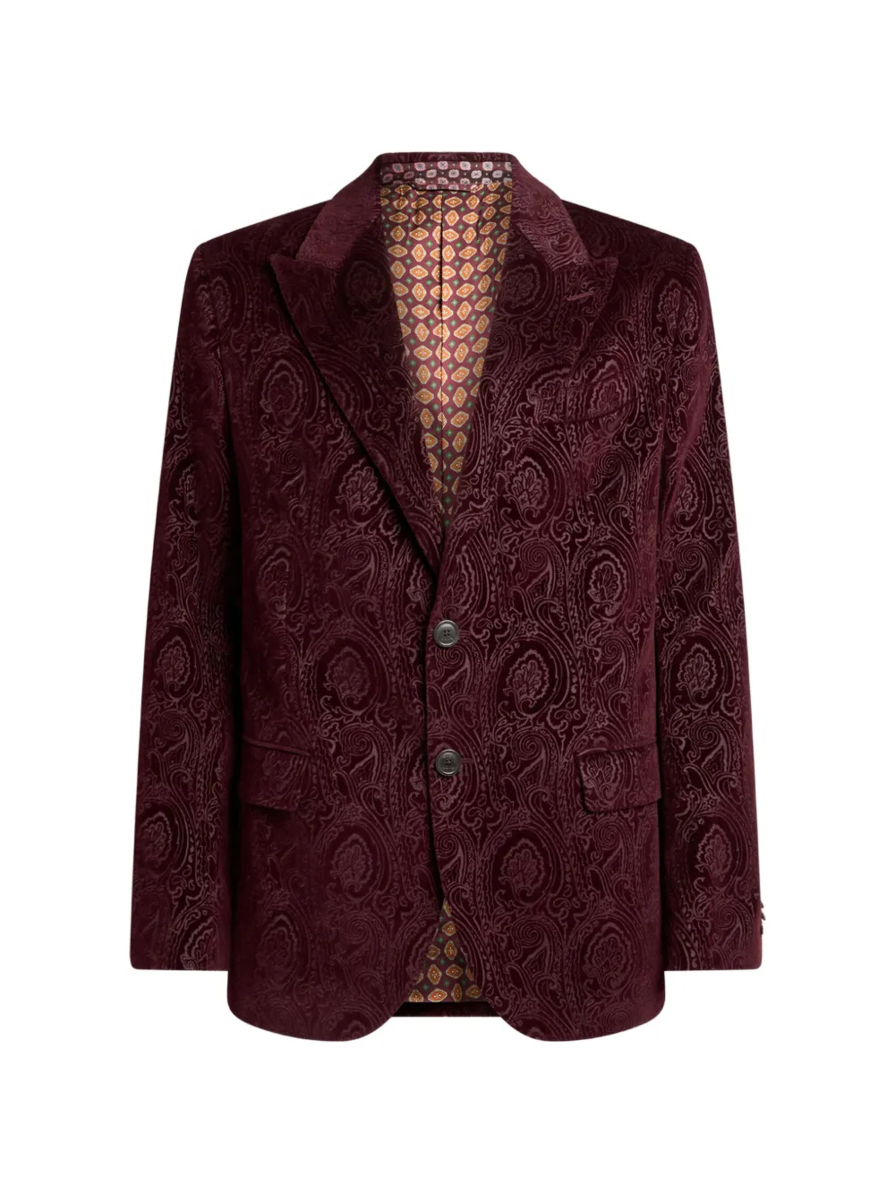 ETRO single-breasted jacket in cotton velvet with arnica motif - Red