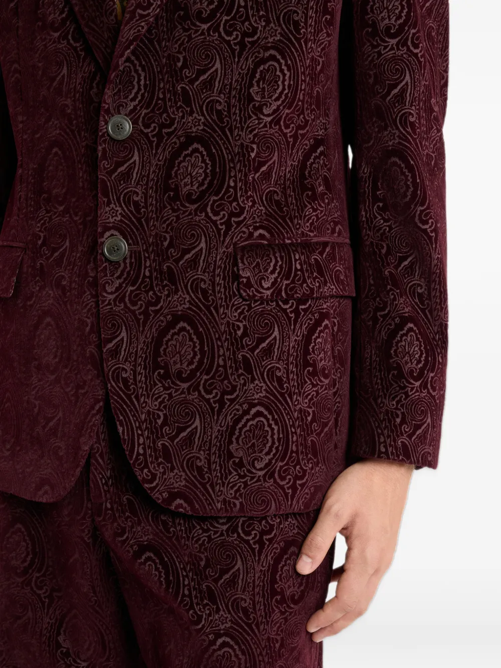 ETRO single-breasted jacket in cotton velvet with arnica motif Rood