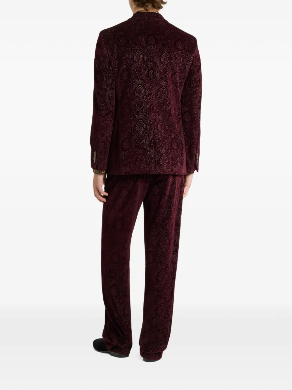 ETRO single-breasted jacket in cotton velvet with arnica motif Rood