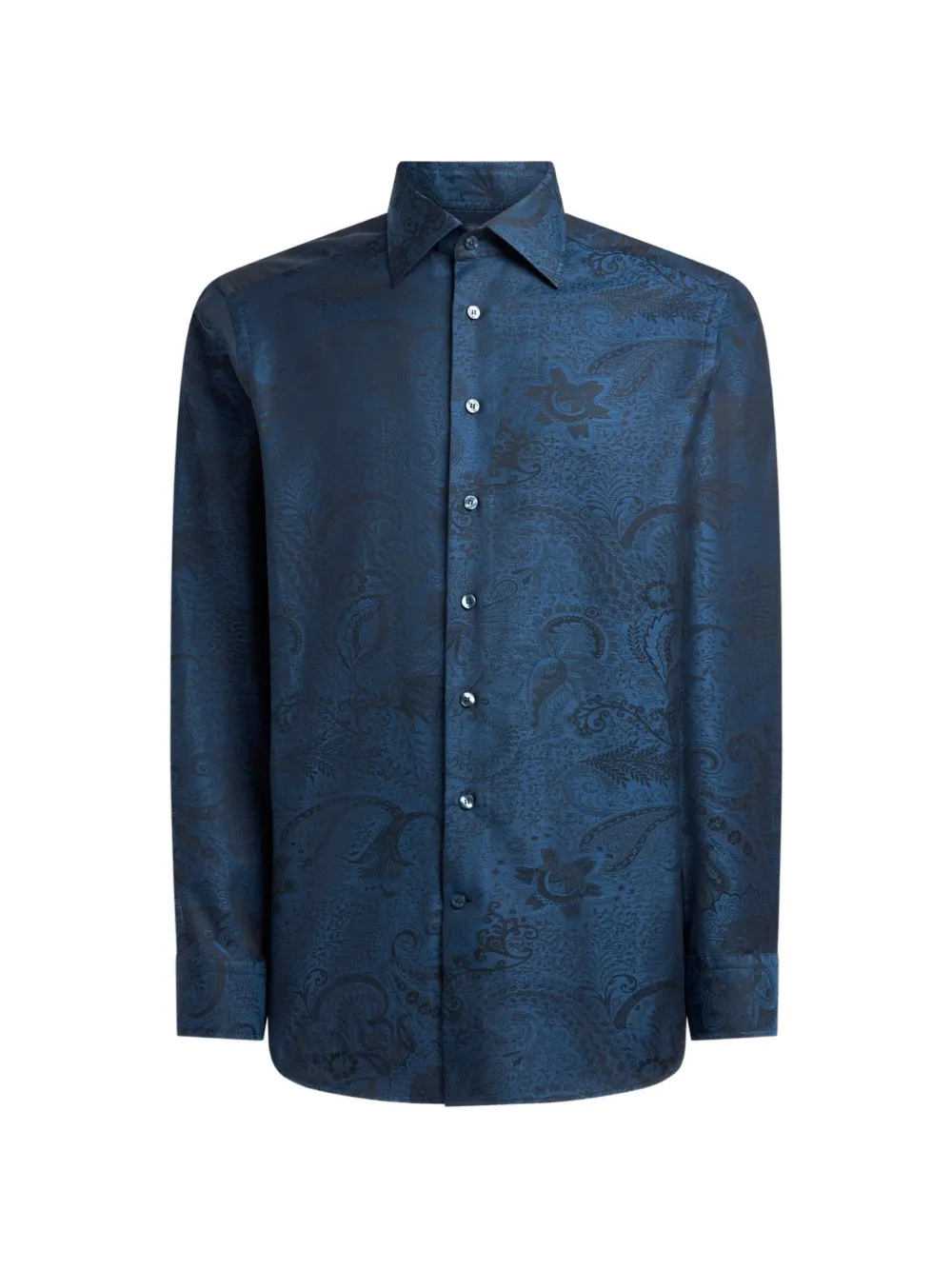 ETRO cotton jacquard shirt with paisley foliage-motif Blauw