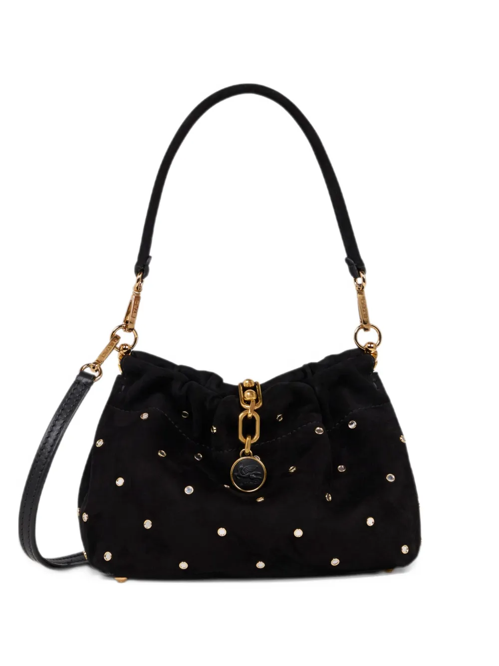 ETRO small Vela Blossom bag in suede with jewel studs - Nero